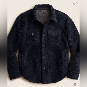 J. Crew Nordic Sherpa Fleece Shirt Jacket Navy XXL Button Front Shacket Relaxed